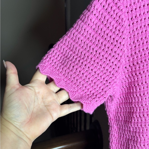 GAP Crochet Sweater Indie Pink Size M Colorful Beach Boho Valentine’s day - Picture 3 of 9